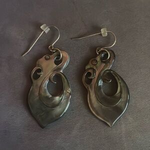Carved shell earrings silver French hook